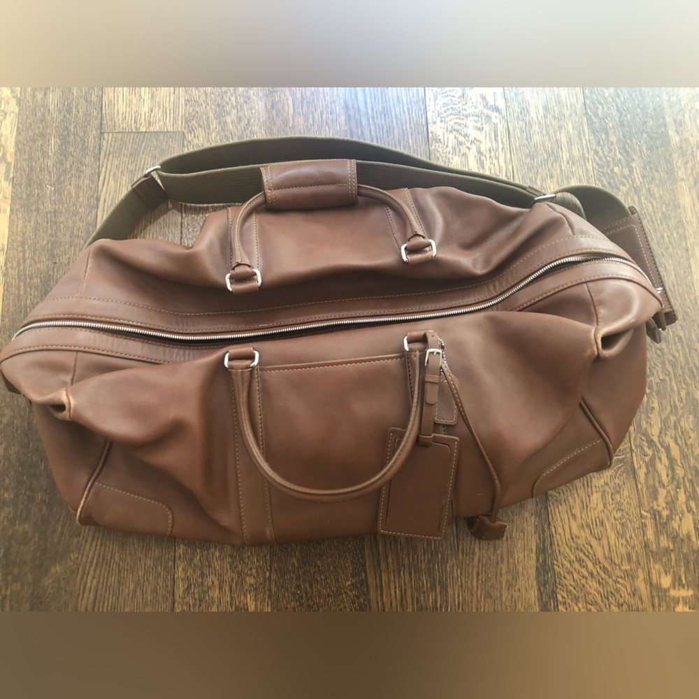Coach Men's Brown Leather Duffel Bag with Adjustable Strap